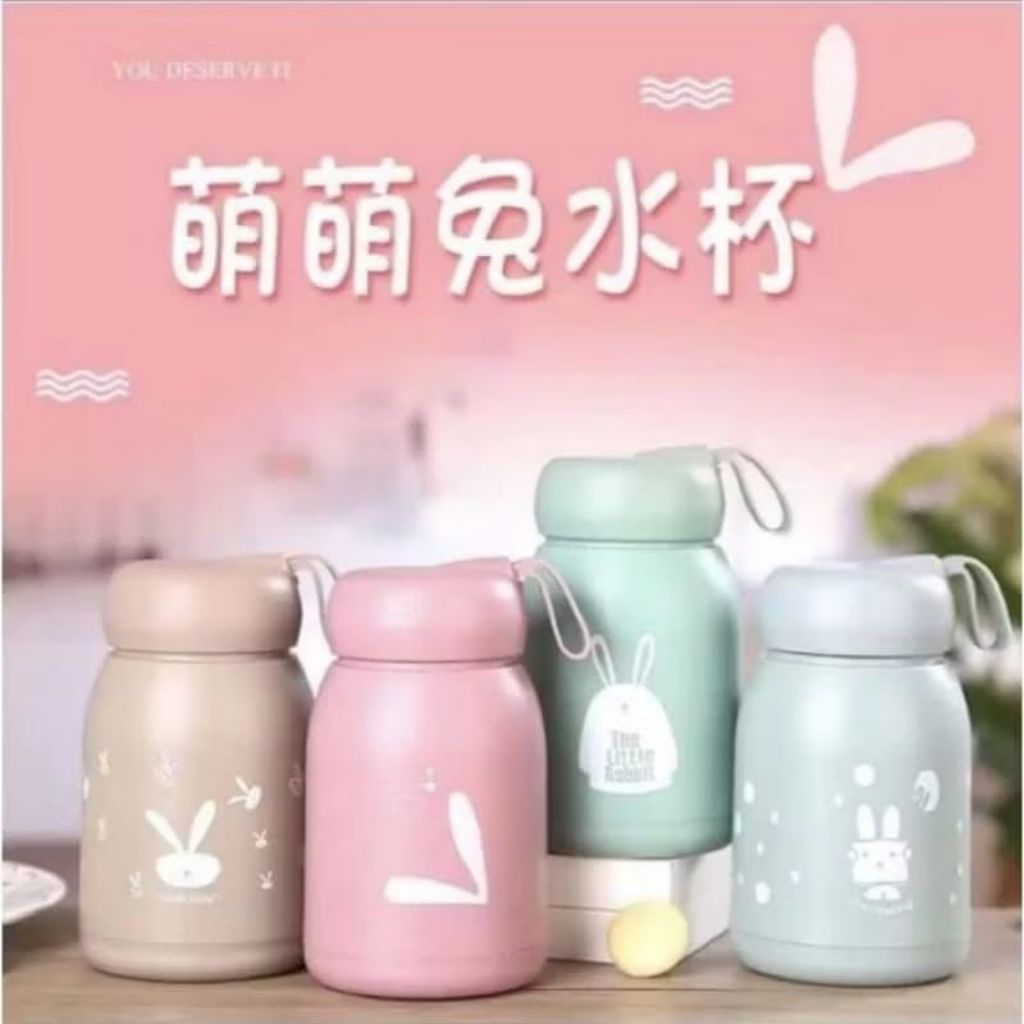 Botol Minum Kaca Kelinci 330ML Termos Kaca Rabbit Mini Tumbler Import Botol Kaca Mini Termos kaca Tu