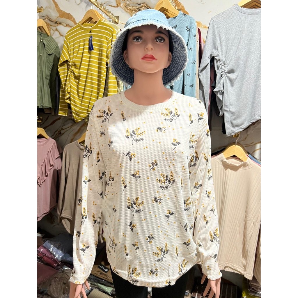 Kaos Waffle Motif Lengan Panjang / Kaos Printing Lengan Panjang