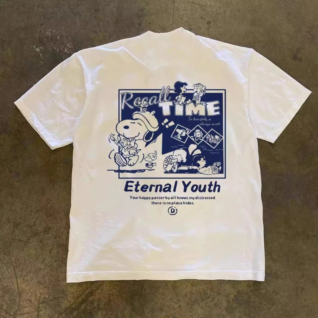 Korea Style T-shirt Oversize Biru Snoppy | Kaos Wanita Hitam | Kaos pria dan wanita