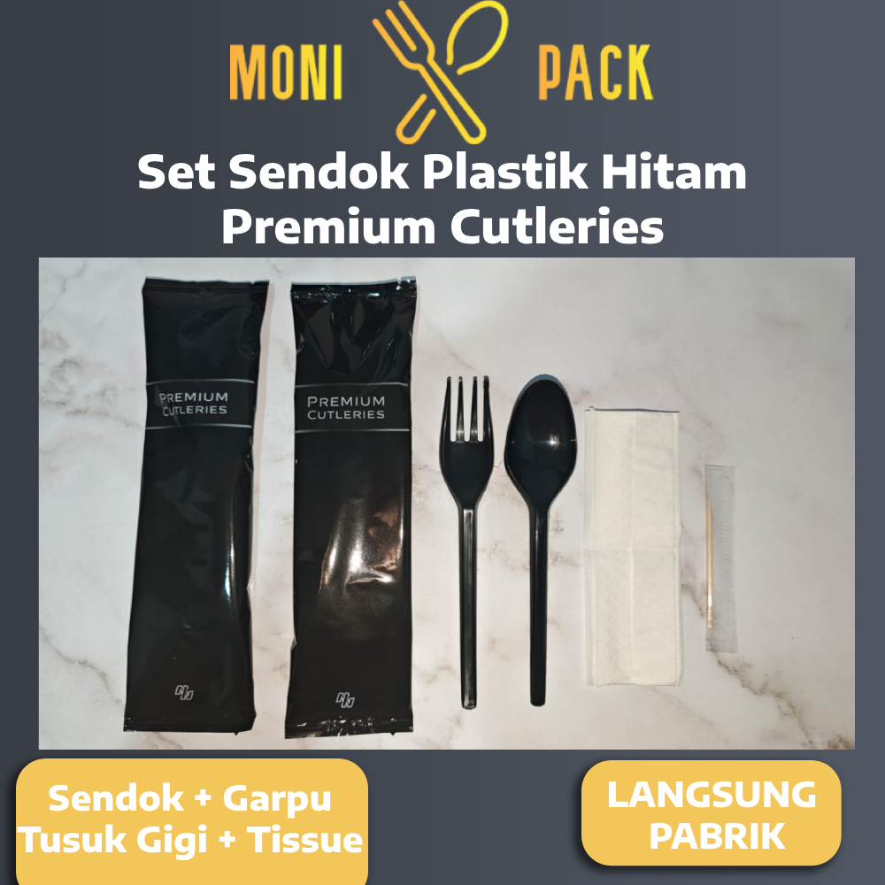 Sendok Plastik Set Premium Cutleries | Set Sendok Plastik Hitam Premium Steril & Higienis