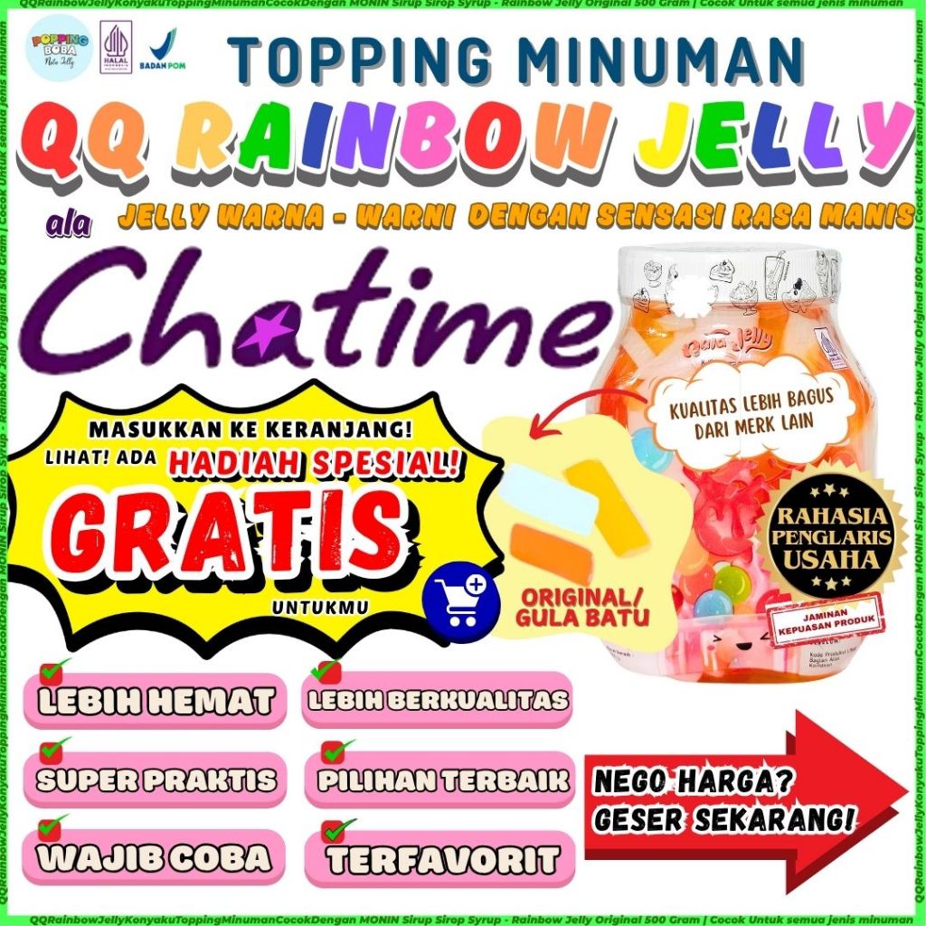 

QQRainbowJellyKonyakuToppingMinumanCocokDengan MONIN Sirup Sirop Syrup - Rainbow Jelly Original 500 Gram | Cocok Untuk Semua Jenis Minuman