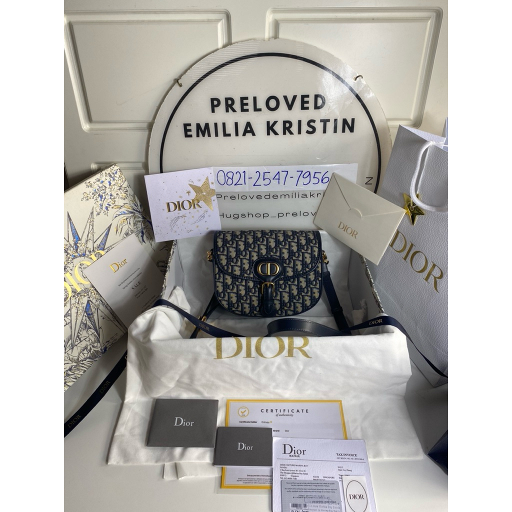 Preloved 2022 Medium Dior Bobby Bag Blue Oblique Jacquard calfskin authentic