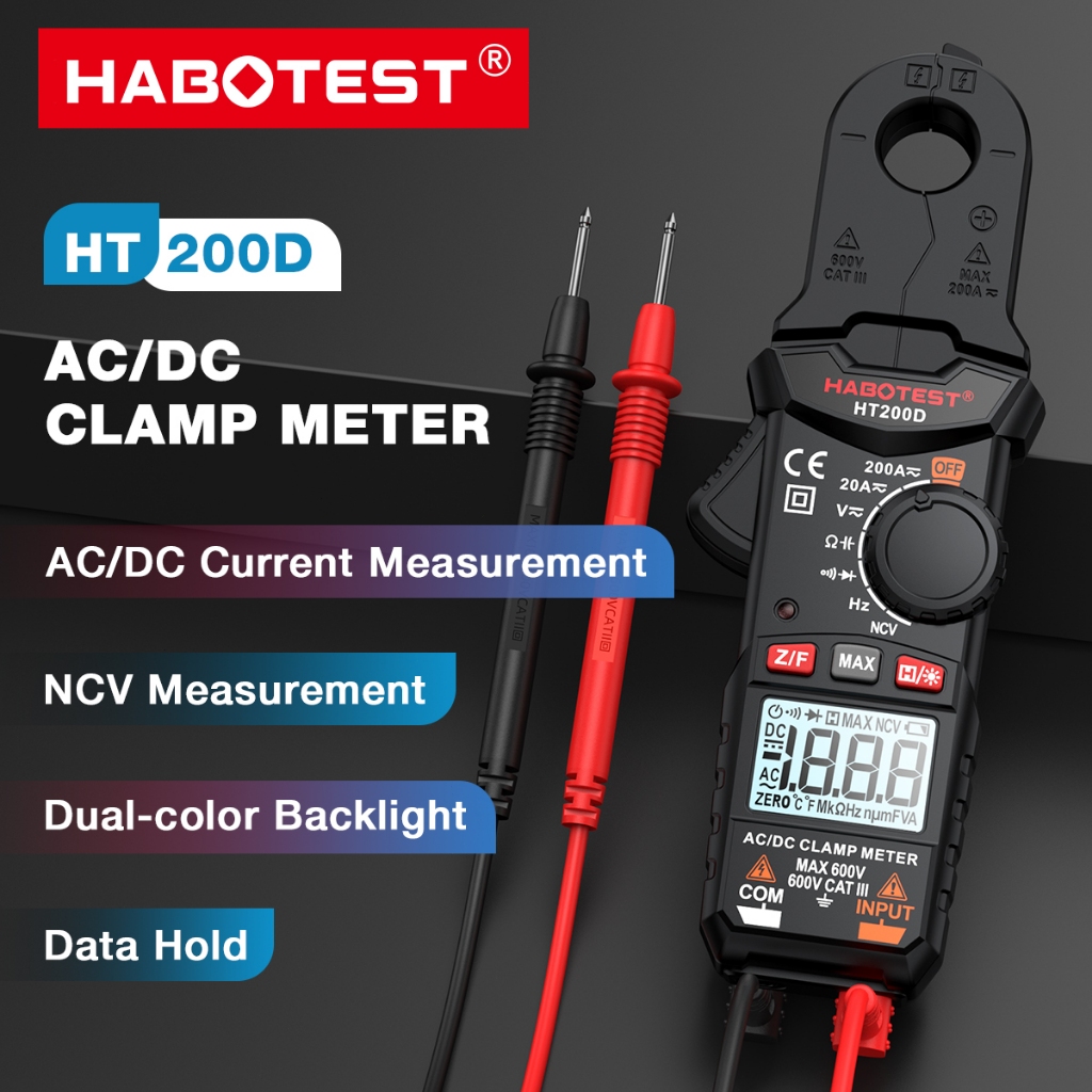 Habotest HT200 Digital Pengikat Meter Mini 600V AC/DC Pengikat Meter 2000 Penghitungan Voltage Meter