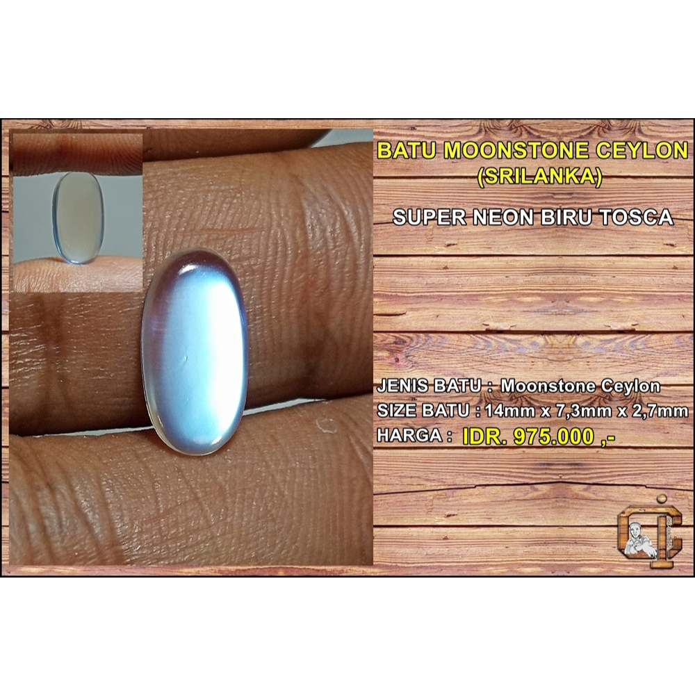Batu moonstone ceylon super neon biru tosca asli alami antik langka.