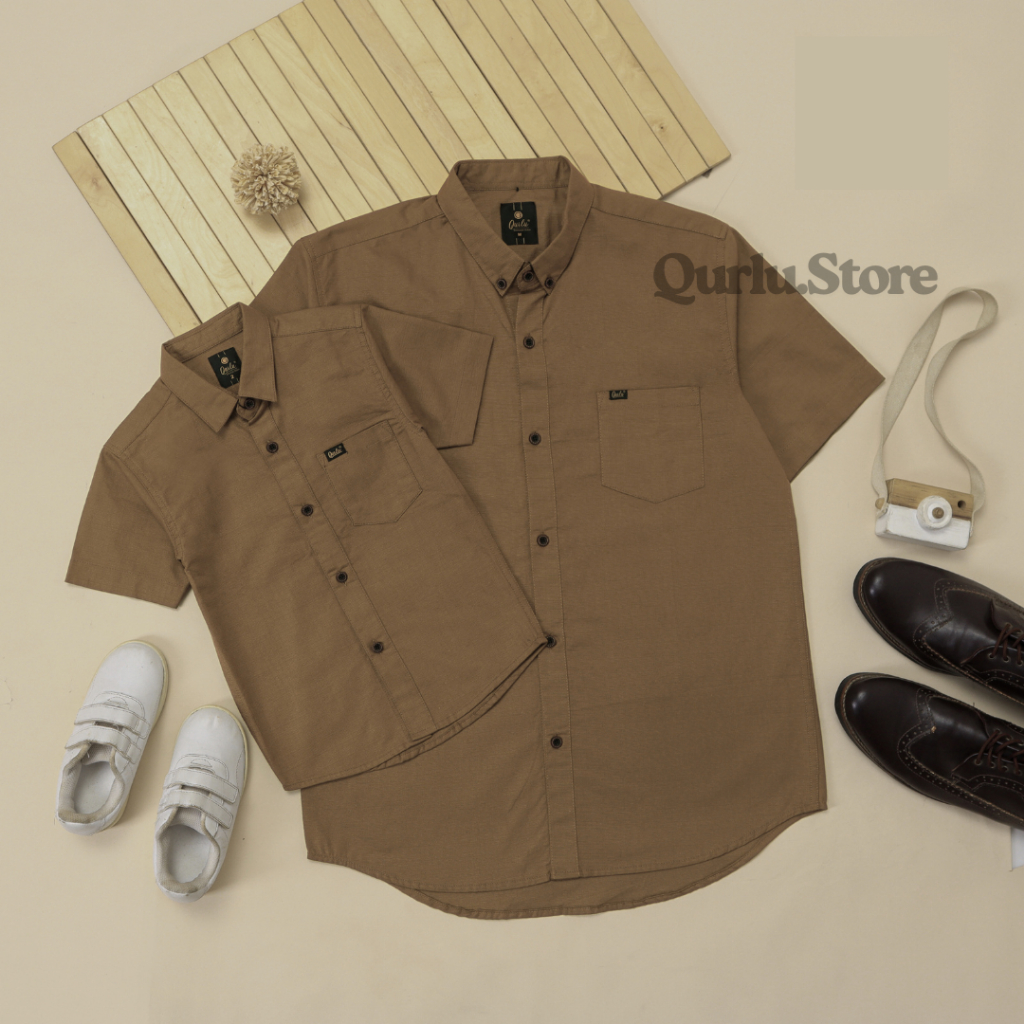 Qurlu - Kemeja KERAH FORMAL dewasa/anak warna coklat MOCCA