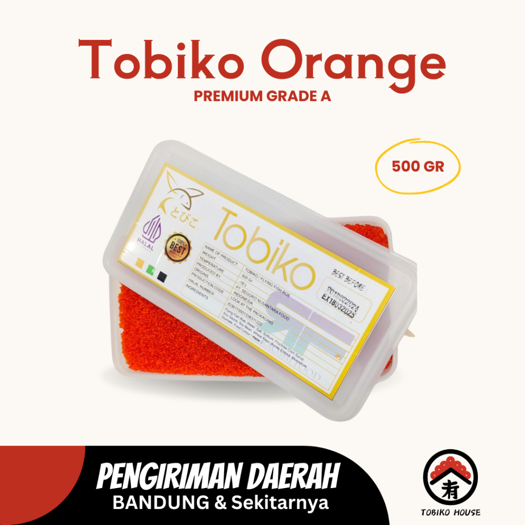 

Tobiko Orange Grade A Telur Ikan Terbang Jingga Premium Flying Fish Roe Halal 500gr