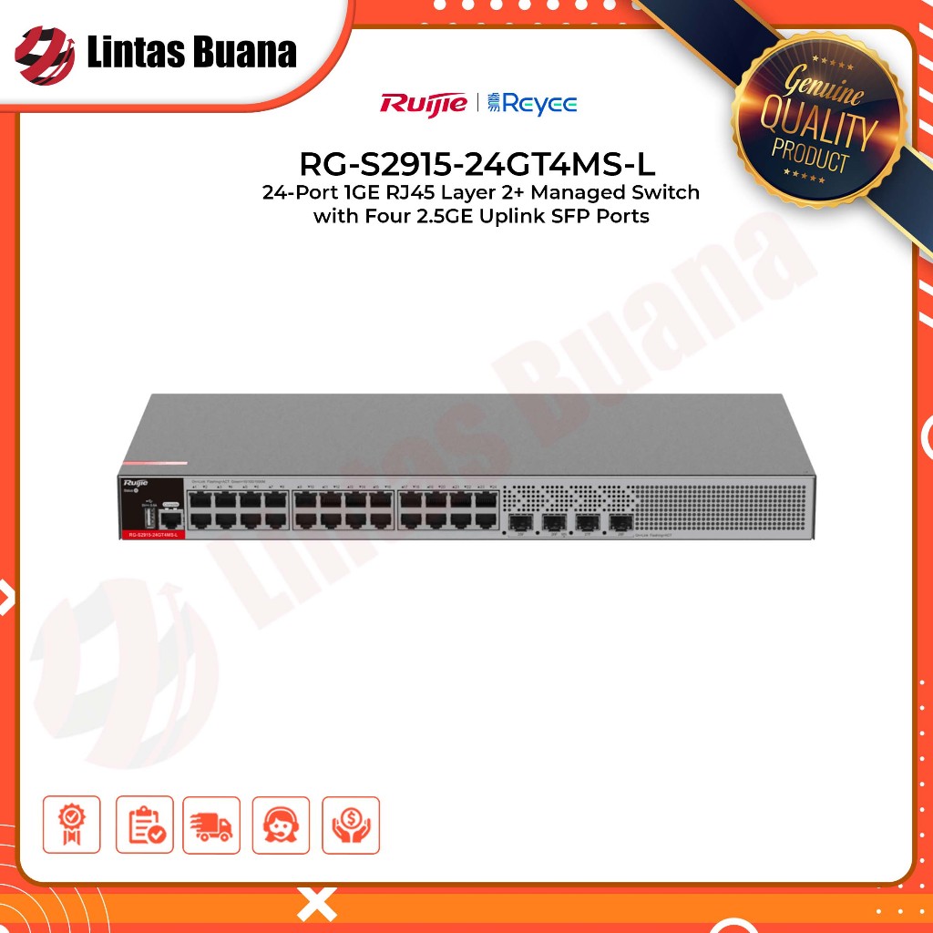 Switch RG-S2915-24GT4MS-L 24-Port 1GE RJ45 Layer 2+ Managed Switch with Four 2.5GE Uplink SFP Ports