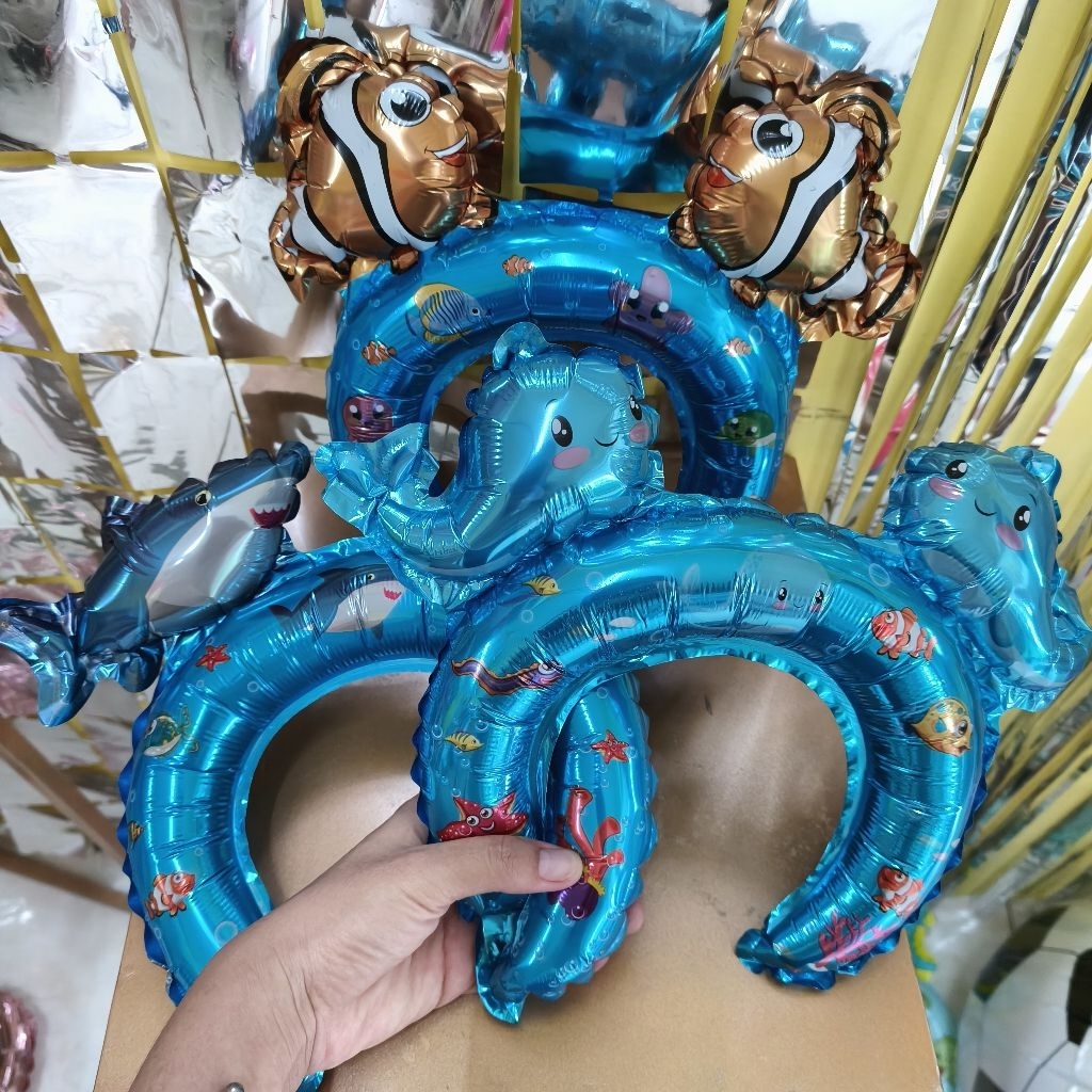 Balon Bando Ikan Laut Nemo Paus Whale Shark Hiu Topi Ultah Hiasan kepala Ulang Tahun tema Sea Hewan 
