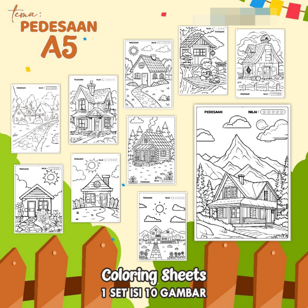

KERTAS GAMBAR MEWARNAI TEMA PEDESAAN A5 READY STOCK - LEMBAR COLORING SHEETS ISI 10 LEMBAR