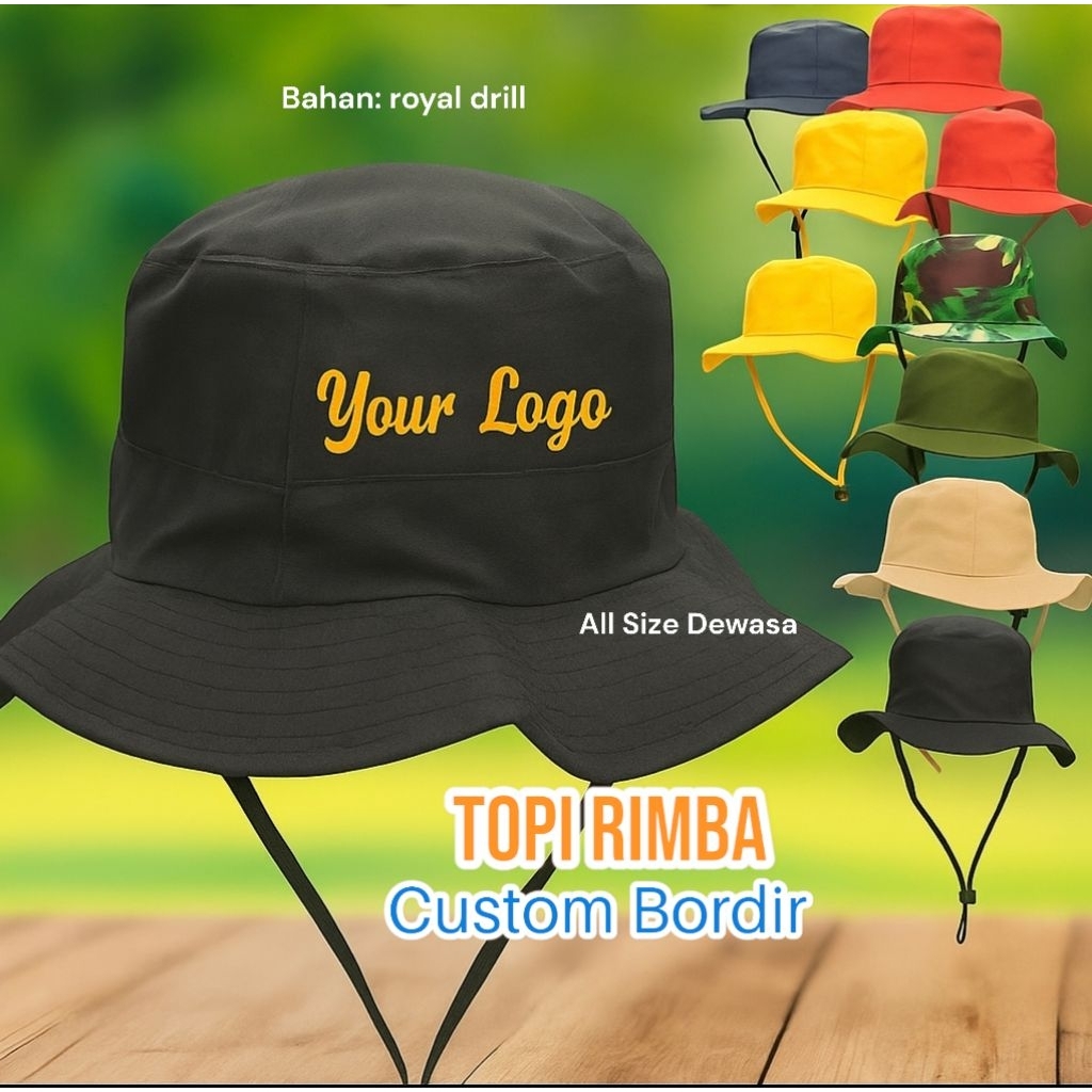 TOPI RIMBA CUSTOM BORDIR LOGO/TOPI PROMOSI/TOPI CUSTOM BORDIR