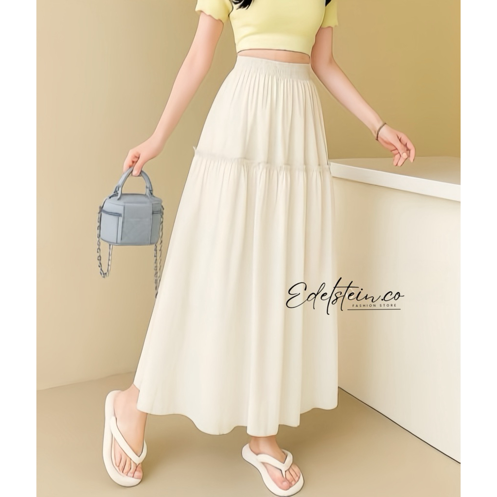 Edl~ Rok Jumbo Polos Ruffle / Rok Highwaist Wanita Jumbo Rayon Viscose / Ruffle Skirt Jumbo BB 90kg