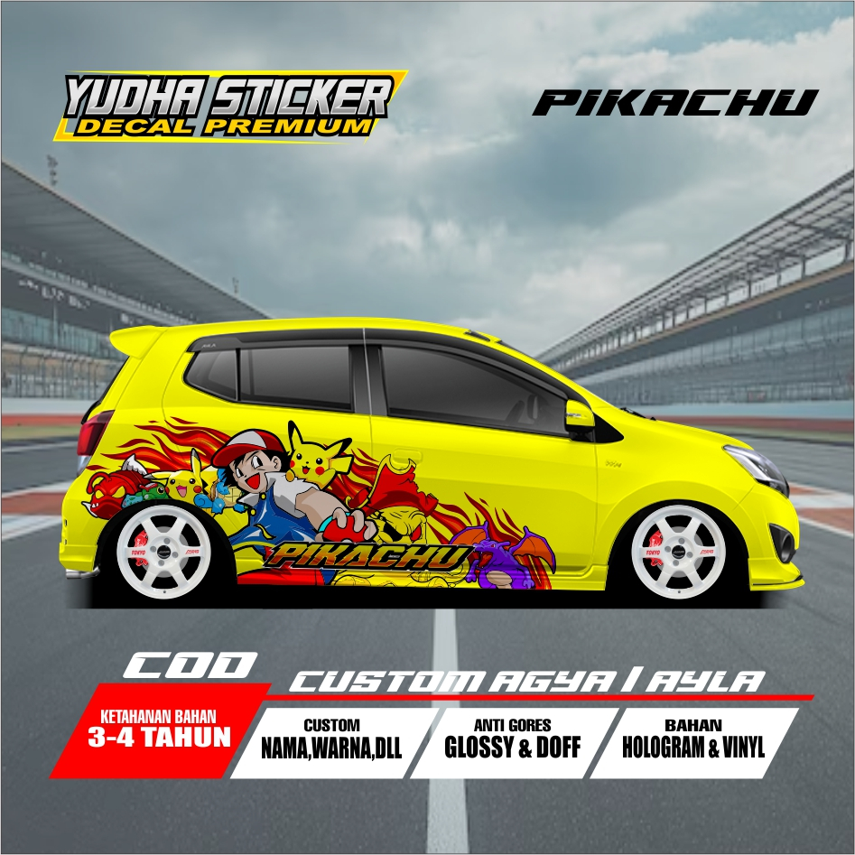 STICKER BODY MOBIL VARIASI ANIME AGYA AYLA PIKACHU BISA REQUEST NAMA / AGYA YARIS AYLA VARIASI DESAI