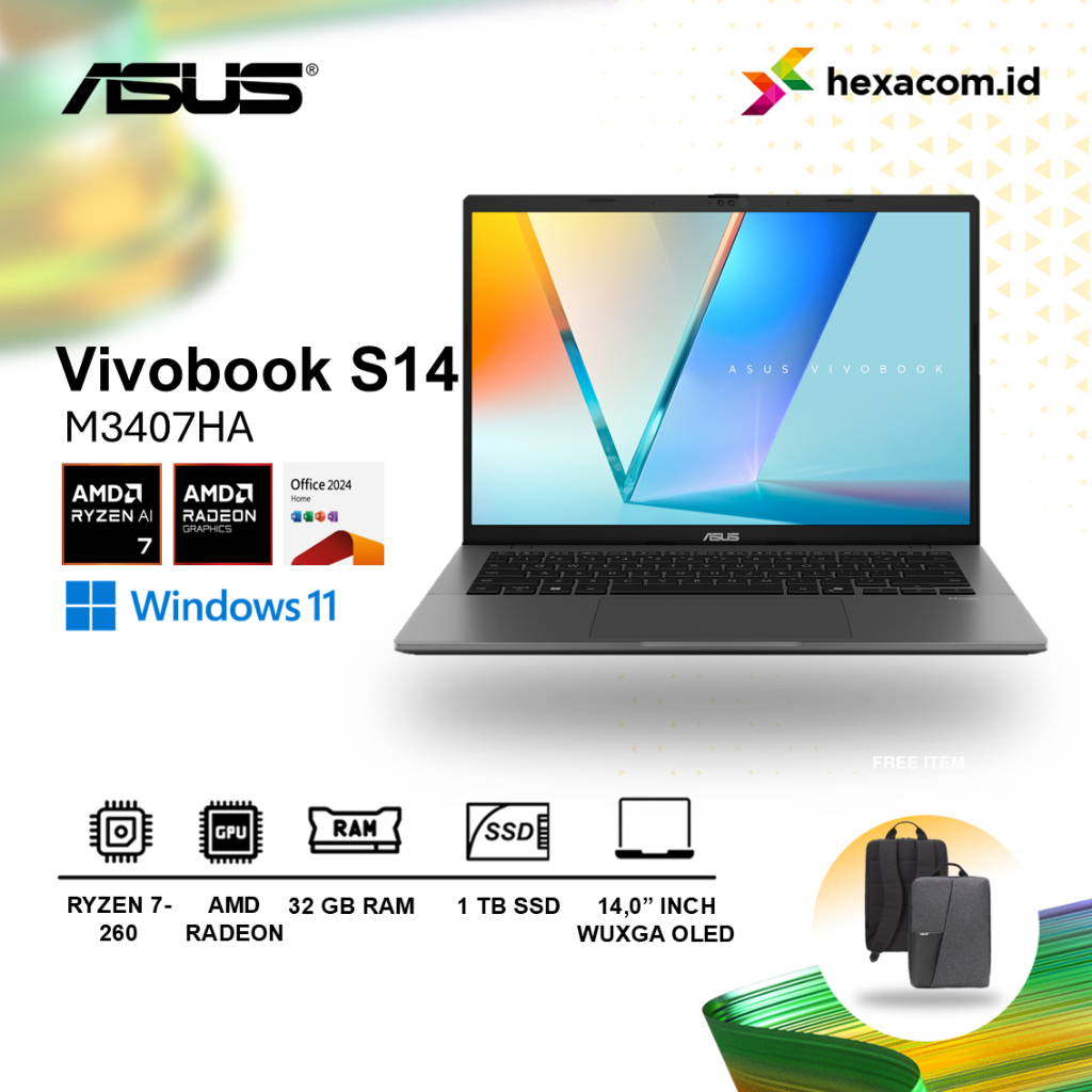 Asus Vivobook S14 M3407HA AMD Ryzen 7-260 RAM 32GB 1TB SSD 14" WUXGA Win 11