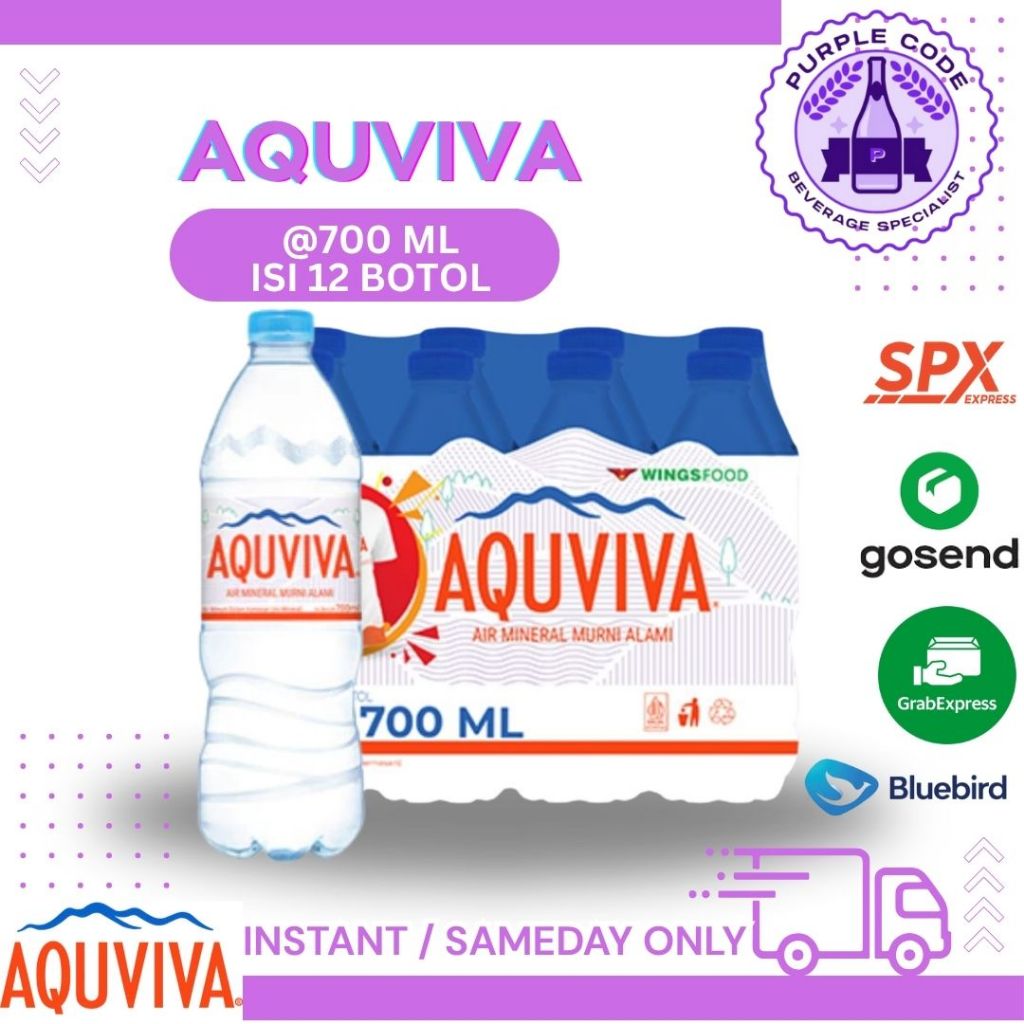 

(INSTANT READY) AQUVIVA 700 ML ISI 12 BOTOL PER PAKS - READY LEMINERAL, AQUA, CLEO, VIT, PRISTINE, POCARI Air Minum Kemasan Botol Minuman
