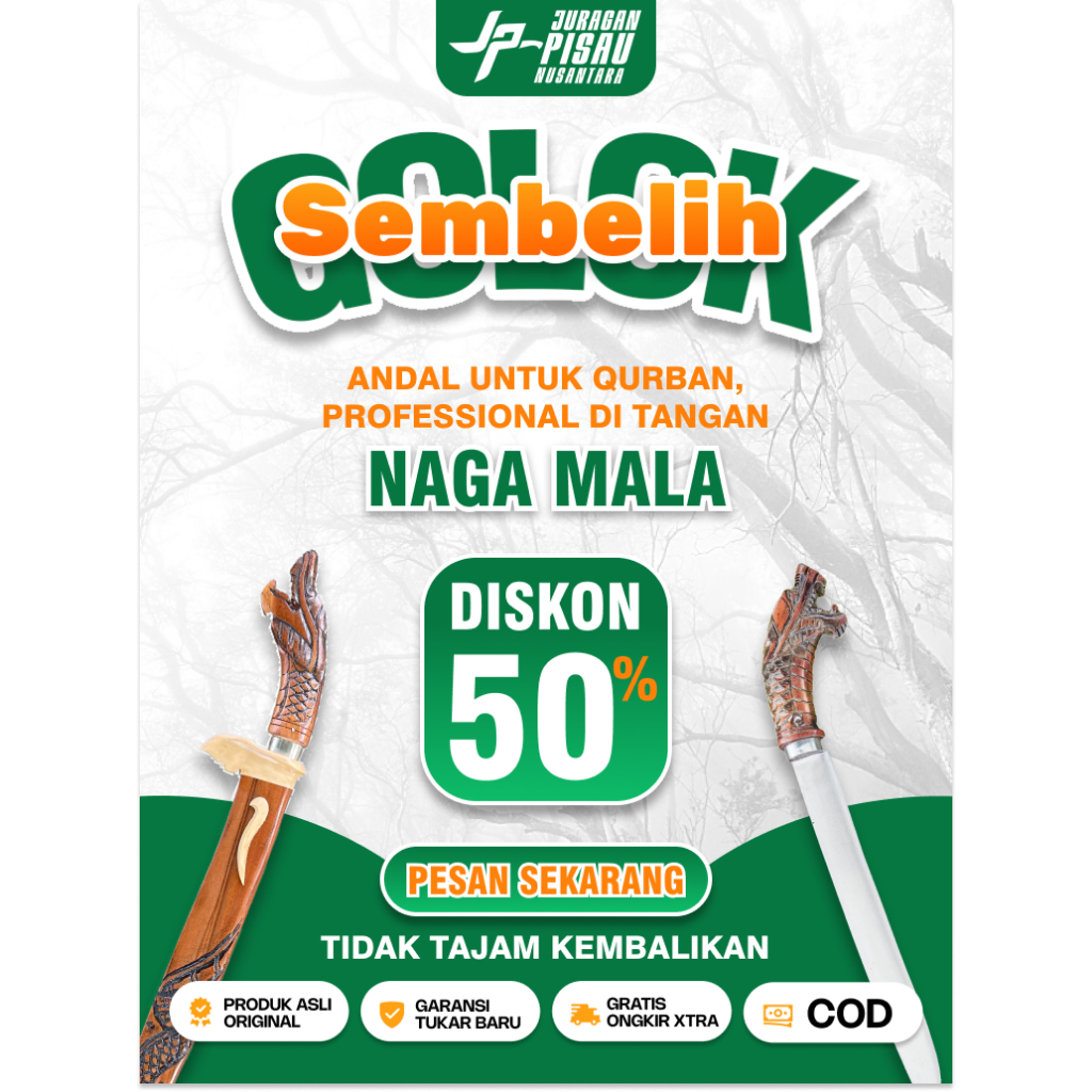 Golok Ukir Naga Kayu Mala | Golok Sembelih Baja Sup9 Koleksi Multifungsi | Juragan Pisau Nusantara