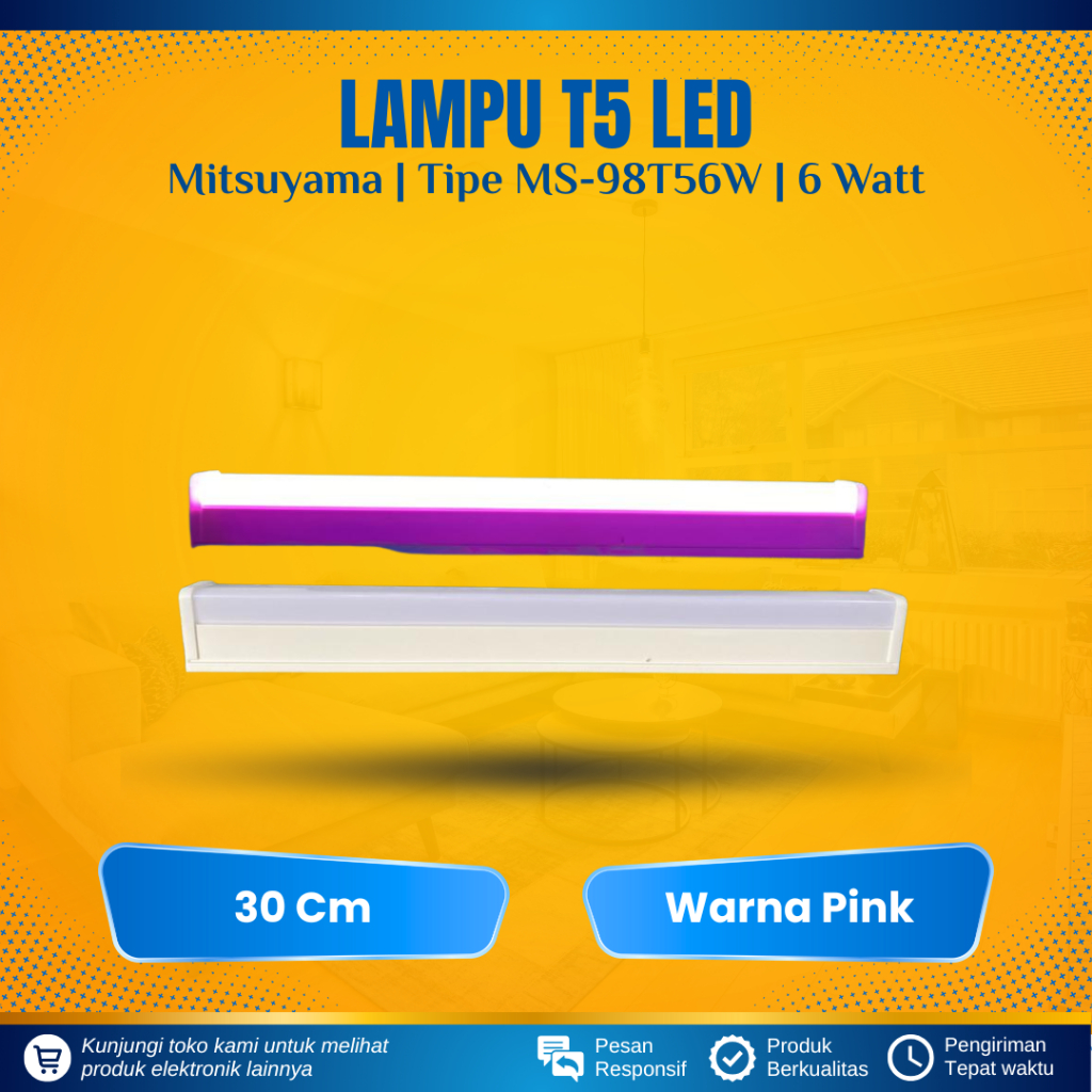 LAMPU T5 LED 30 CM PINK MITSUYAMA LAMPU T5 LED 6 WATT LAMPU TUBE LED