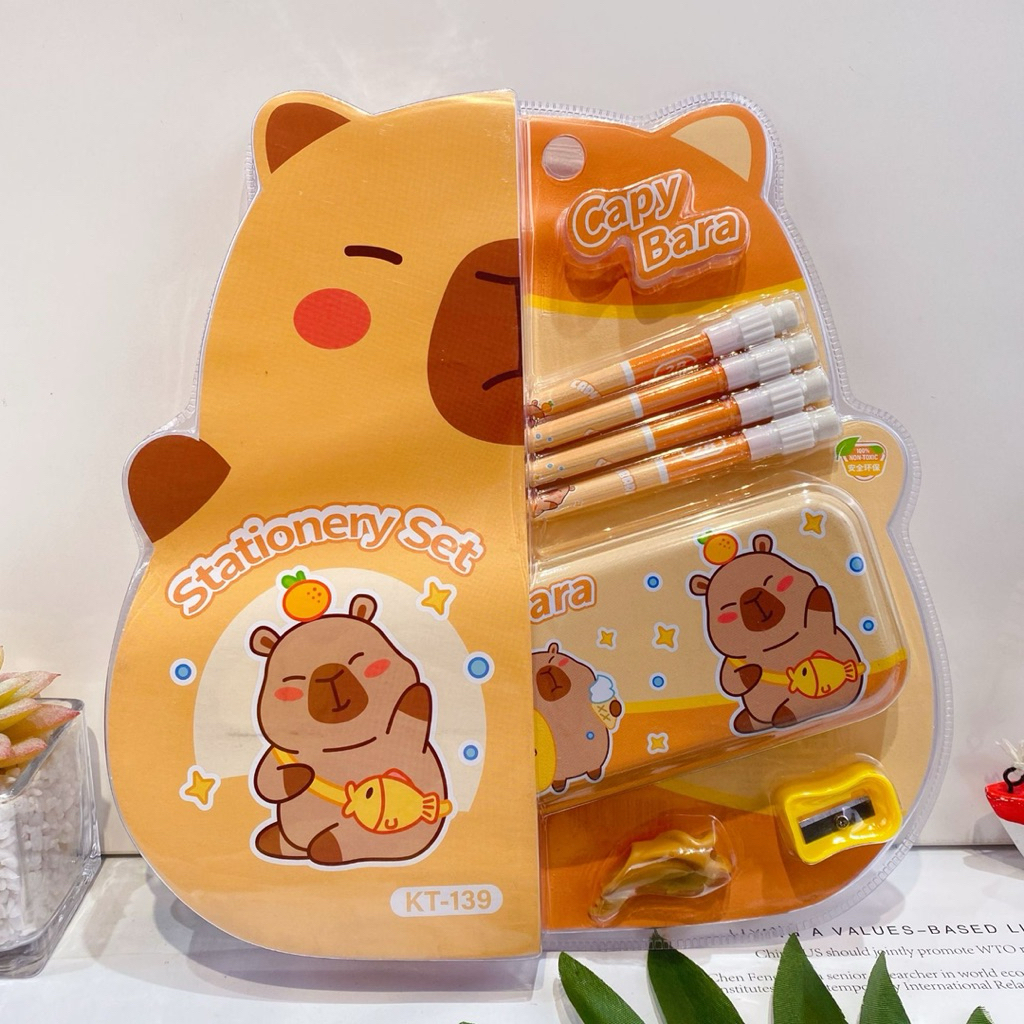 

Purple BK007 Set Alat Tulis Anak Sekolah Motif Capibara Capybara Set Stationary kotak pensil sharpener Gift Set cocok untuk kado ulang tahun hadiah