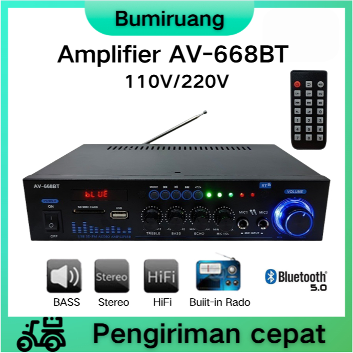 BUMIRUANG  Power Amplifier Subwoofer Bluetooth AV-668BT Amplifier Karaoke Amplifier Board Audio FM U