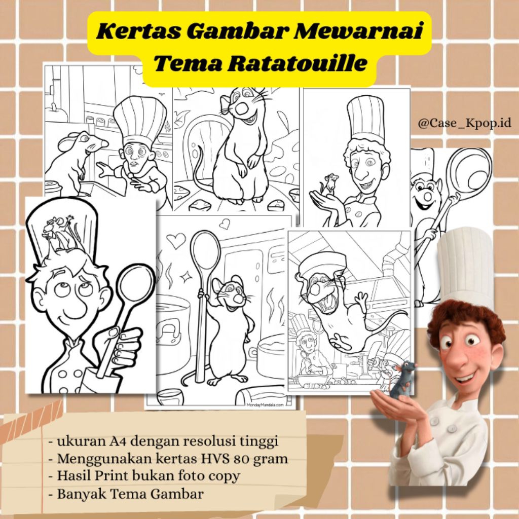 

20 LEMBAR KERTAS MEWARNAI ANAK TEMA RATATOUILLE (READY LANGSUNG KIRIM)