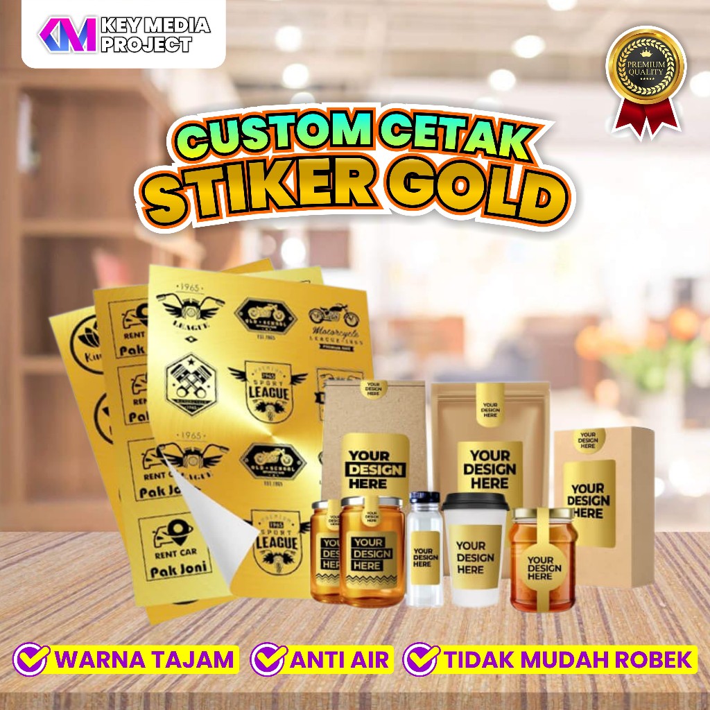 

Cetak Sticker Gold / Cetak Stiker Label Vinyl Gold / Stiker Gold A3 / Cutting Kisscut & Diecut