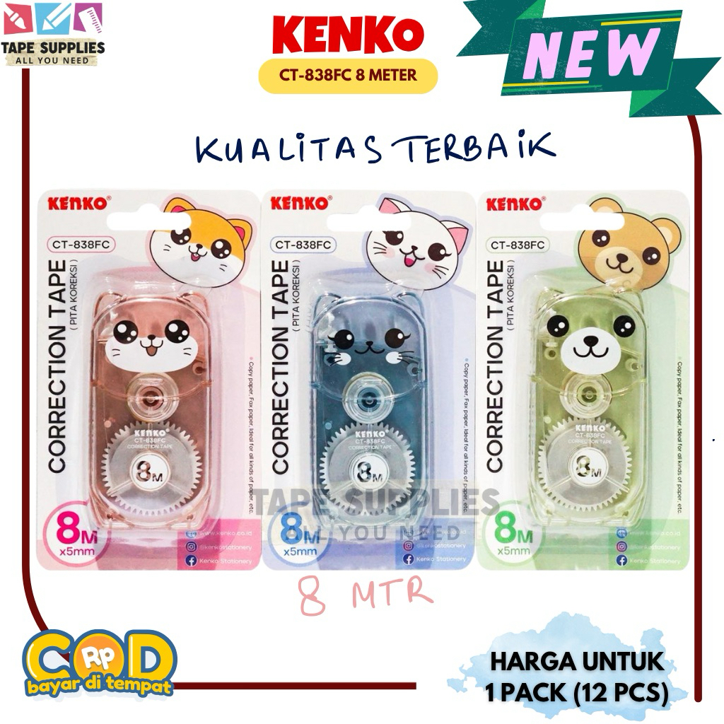

(12 PCS) Tipex VERSI PREMIUM Correction Tape KENKO CT-838FC / Pita Koreksi