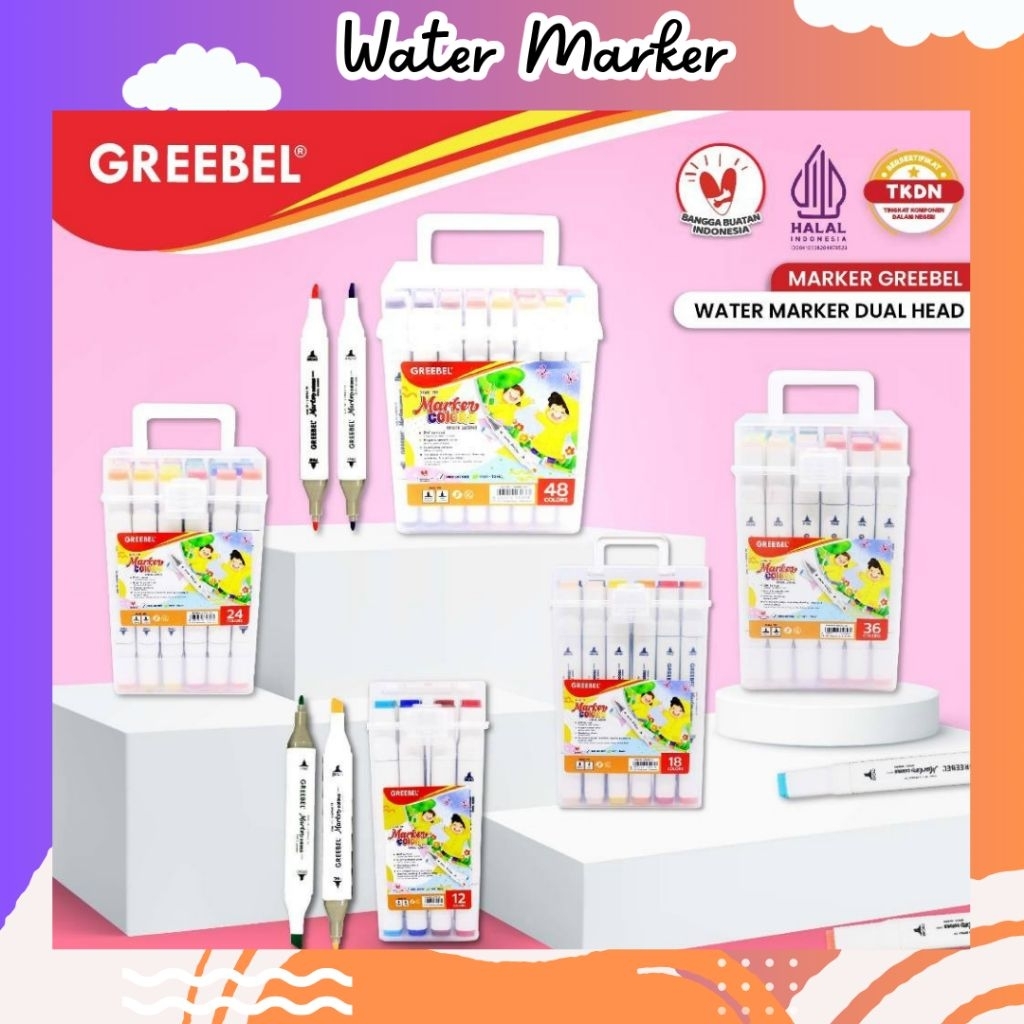 

GREEBEL Spidol Water Marker Dual Head Warna Warni 12 18 24 36 48 Color