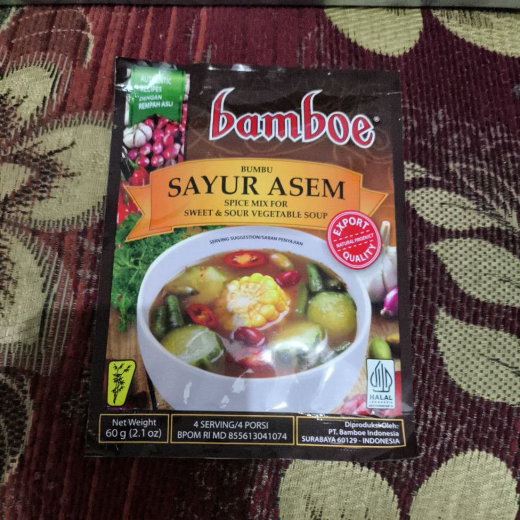 

BAMBOE BARU BUMBU SAYUR ASEM 60 GR SPICE MIX FOR SWEET & SOUR VEGETABLE SOUP