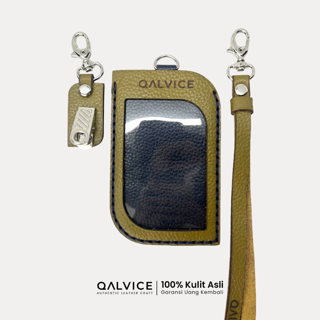 

QALVICE- ID Card Lanyard Name Tag 3 Lapis Daun Kulit Sapi Asli - Gratis Custom Desain Nama & Gambar
