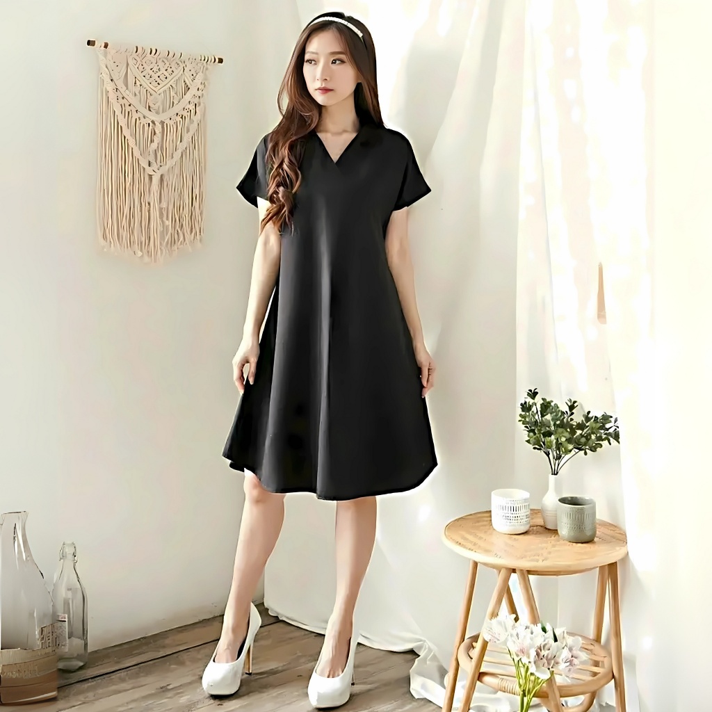 Dress Viona Scuba Putih Elegan | Mini Dress Wanita Polos Casual Kekinian LD110 PB90