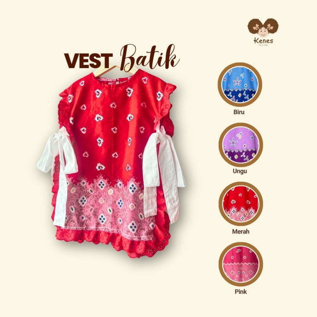 Vest Anak Perempuan Ruffle Renda Batik Jumput Outwear Katun by Kenes Kidswear