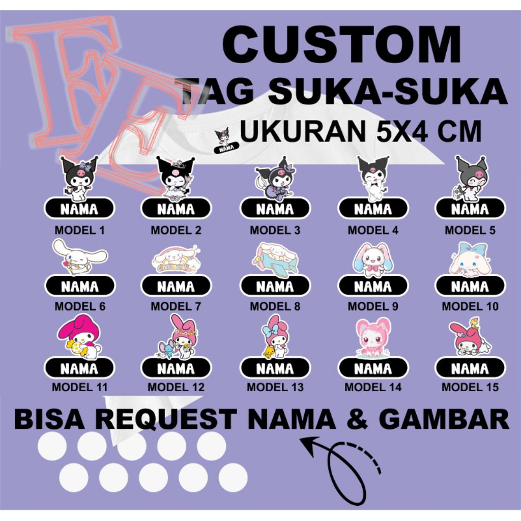 

Tag size/Label custom nama karakter isi 50 pcs ukuran 5x4 cm
