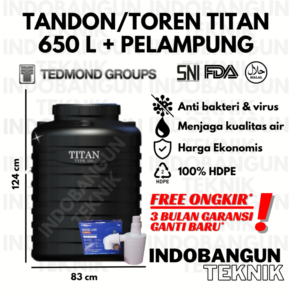 Tandon Toren Tangki Tedmond Grand Titan 650 Liter 600 Liter + Pelampung Grand Luxe Garansi 3 Bulan