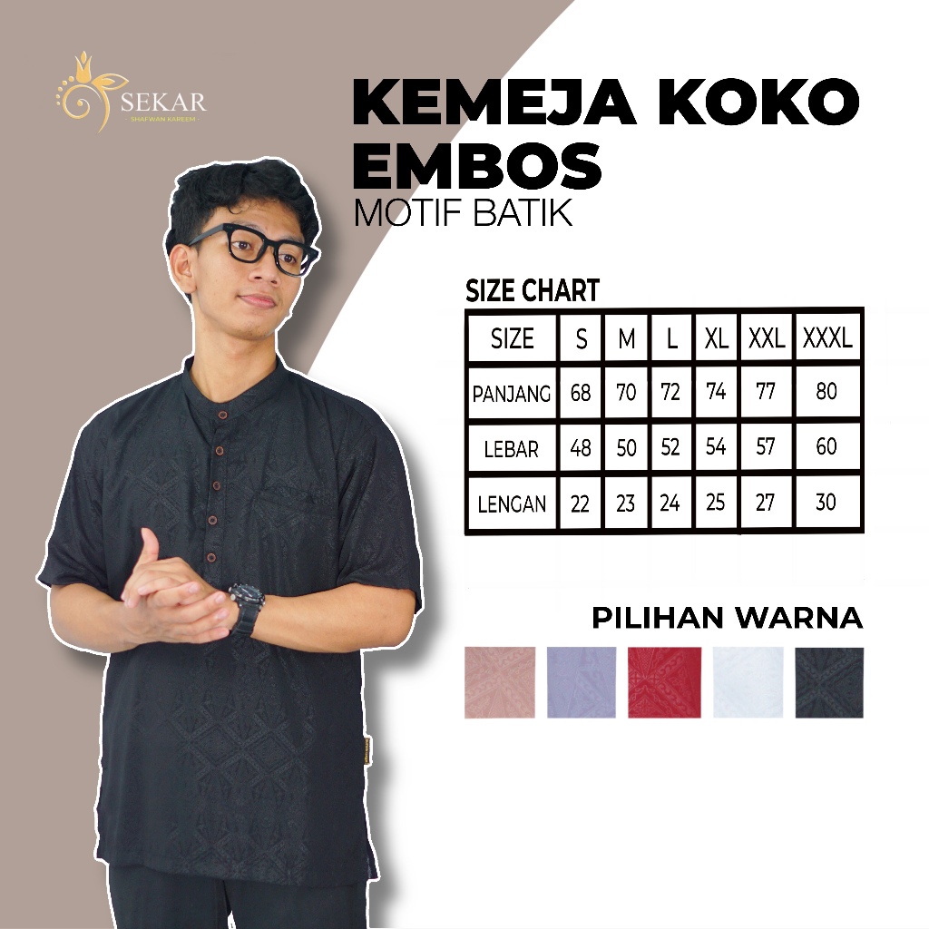 KEMEJA KOKO EMBOS MOTIF PRIA DEWASA LENGAN PENDEK PREMIUM