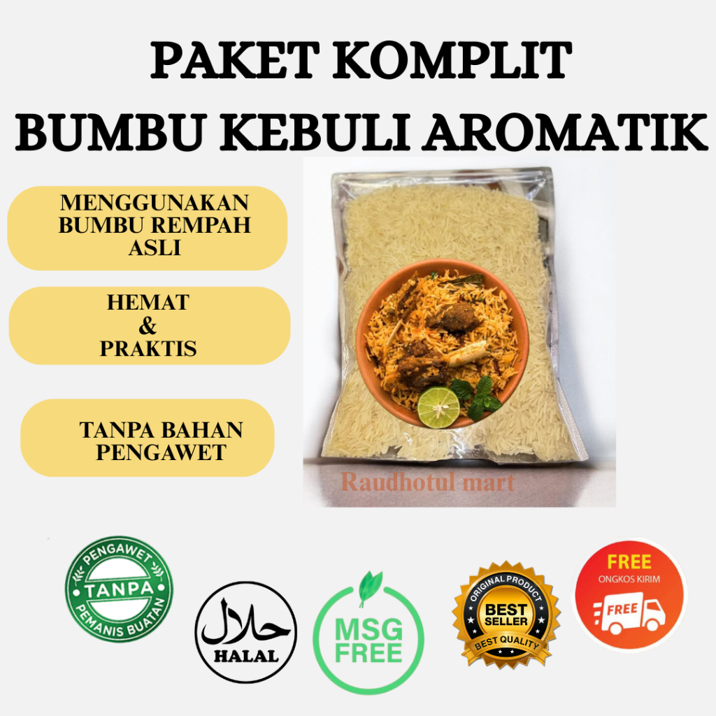 

Beras Basmati 1Kilo Gratis Bumbu Rempah Kebuli Kering Aromatik