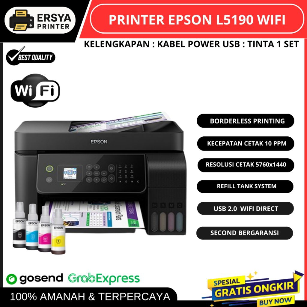 Printer Epson L5190 Second Bergaransi WiFi Pengganti L565 bisa Scan F4 lewat ADF