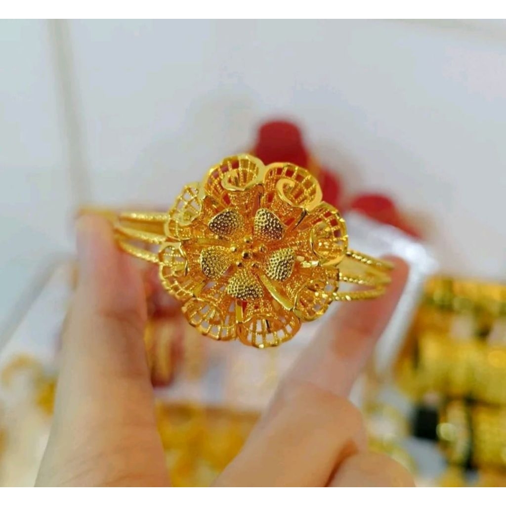 GELANG BANGLE BUNGA KENDARI TERBARU PERHIASAN BANGKOK LAPIS EMAS 24K