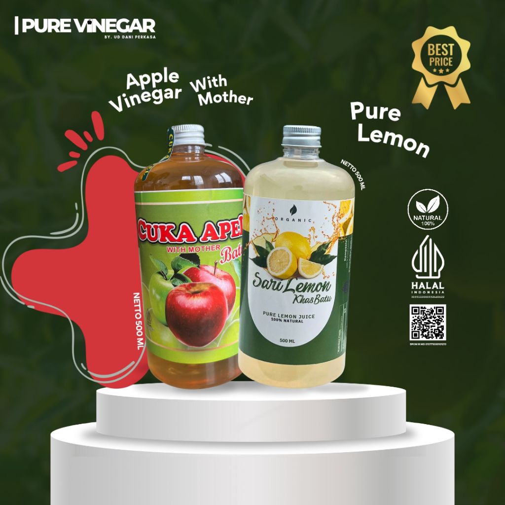 

500 ML CUKA APEL WITH MOTHER 500 ML SARI LEMON ASLI KOTA BATU