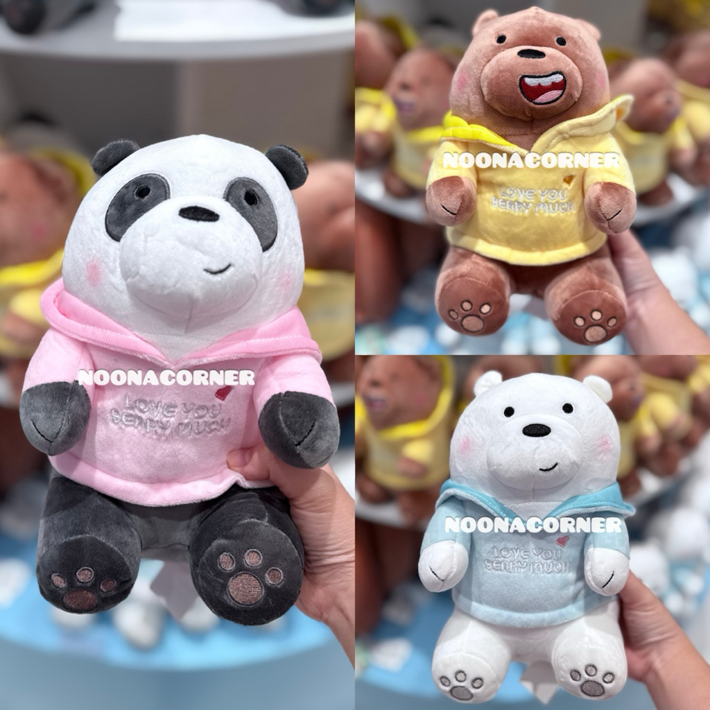 Miniso x We Bare Bears ‼️ Boneka Lucu Plush We Bare Bears with Hoodie Collections (25cm) Panda / Gri