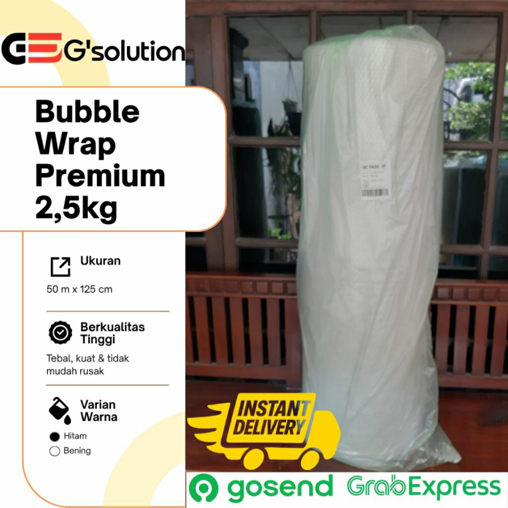 

Bubble Wrap 2,5 Kg 1 Roll – Putih Bening Transparan 125 cm x 50 m | Bisa GoSend / GrabExpress Instan