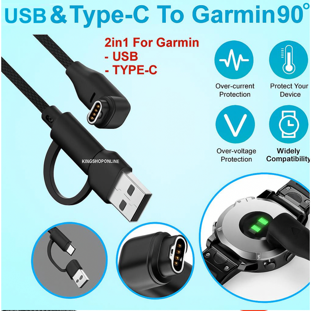 2 in 1 Type-C & USB-A Kabel Charger Garmin 1 Meter Watch Charger USB-C Charging Cable for Garmin Wat