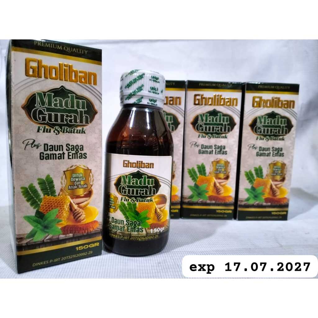 

madu gurah flu & batuk plus daun saga gamat emas Gholiban 150 gr exp 17.07.2027