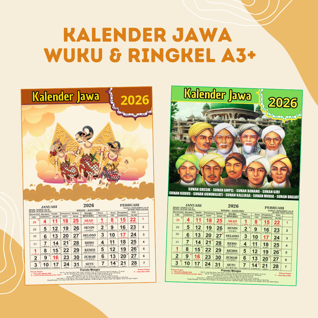 

Kalender Jawa 2026 wuku & ringkel ukuran A3