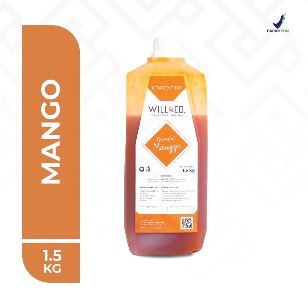 

Puree Mango BERAT 2kg//Will&Co. Puree Mango Isi Bersih 1,5 Liter