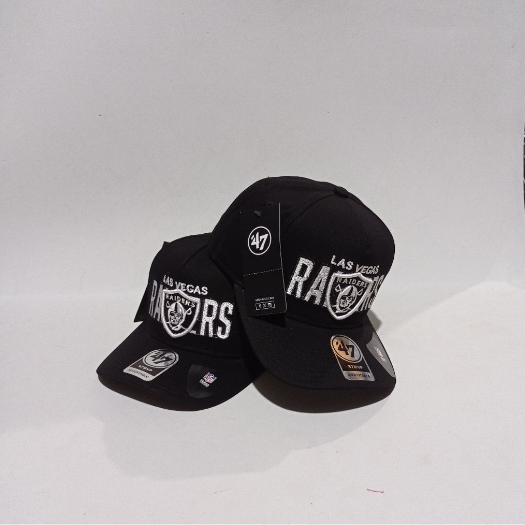 Topi 47 MVP Brand  Raiders Cap Black Promo Topi Baseball Las Vegas Raiders NFL Topi TEAM