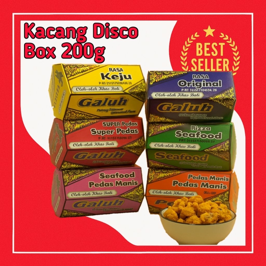 

Kacang Disco Galuh Box 200g – Oleh Oleh Bali, Camilan Renyah Rasa Pedas Manis Keju & Original Halal