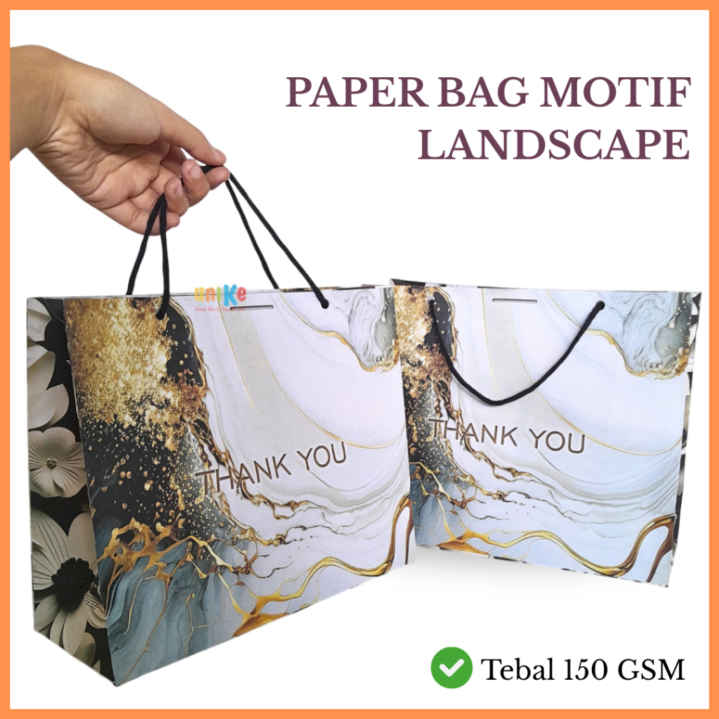 

12 Pcs Paper Bag Landscape 25x10x20 Motif Thank You / Tas Kertas Aesthetic Goodie Bag Souvenir Kado