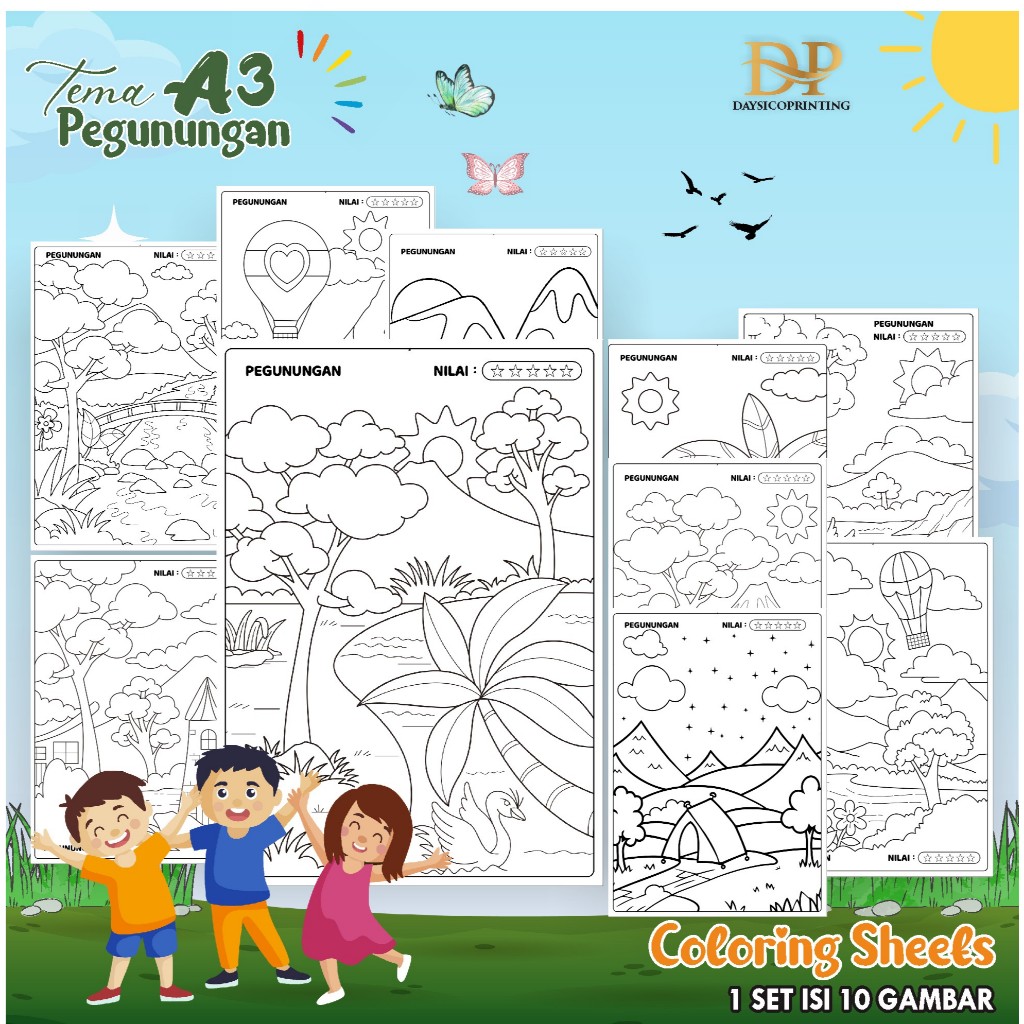 

(PEGUNUNGAN 01) KERTAS MEWARAI ANAK PEMANDANGAN A3 - LEMBAR MEWARNAI MURAH READY STOCK - COLORING SHEETS ANAK PAUD/TK