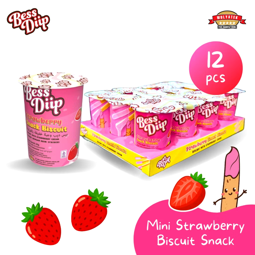 

BESS DIIP MINI SNACK BISKUIT COLEK KRIM STROBERI [1 PACK, ISI 12 CUPS]
