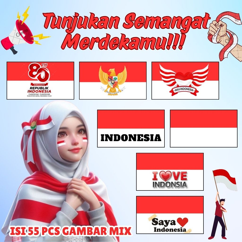 

Stiker Pipi Bendera Stiker Pipi Merah Putih Indonesia isi 55 Pcs