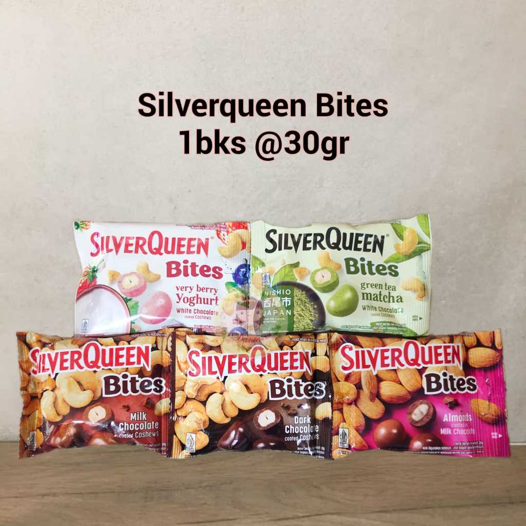 

Silverqueen Bites Almond, Cashew, Dark Cashew, Very Berry, Greentea Matcha 30gr 1 bks ( ds bgr )